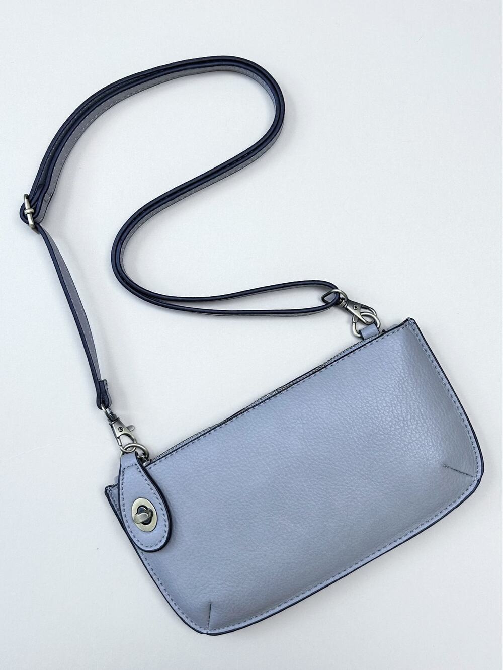 Joy Susan Gray Vegan Leather Zipper Turn Lock Small Clutch Wristlet Purse